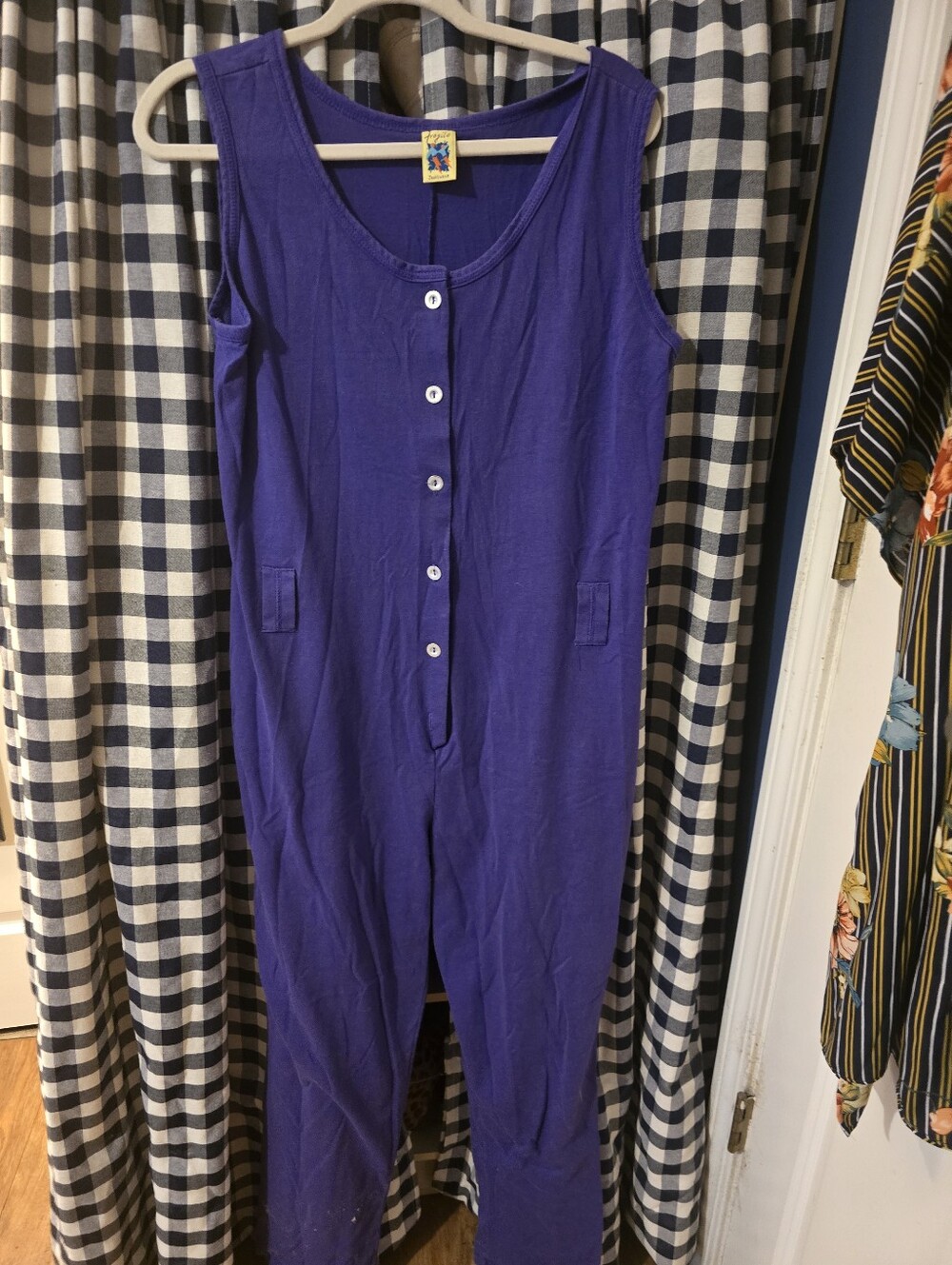 Sleeveless Purple Button-Front Cotton Jumpsuit